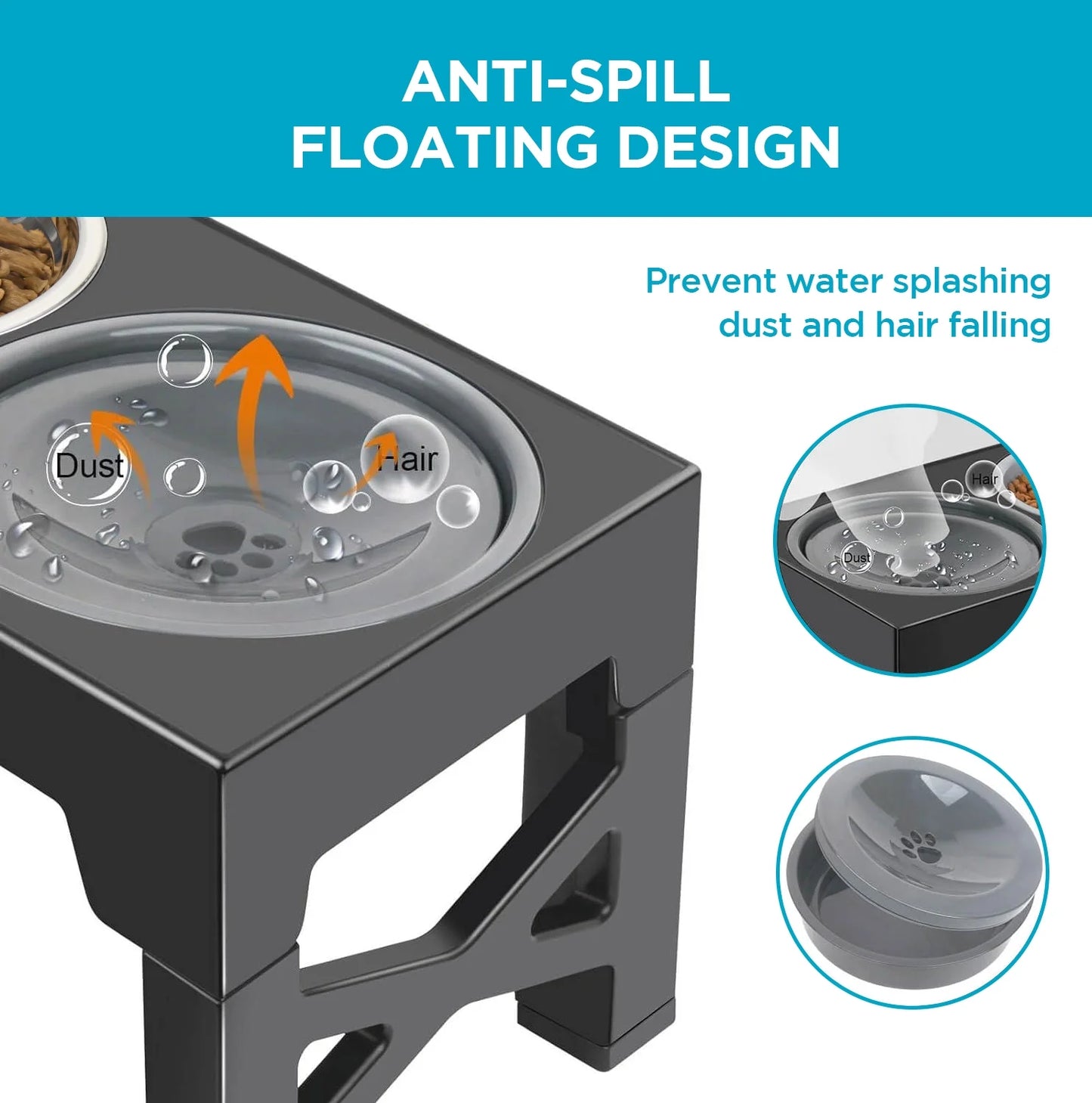 Elevated Dog Bowls, 5 Adjustable Heights Raised Dog Bowl Stand with 1 Stainless Steel Food & Dog Water Bowl, Dog Bowls for Large Dogs& Cats (Black)