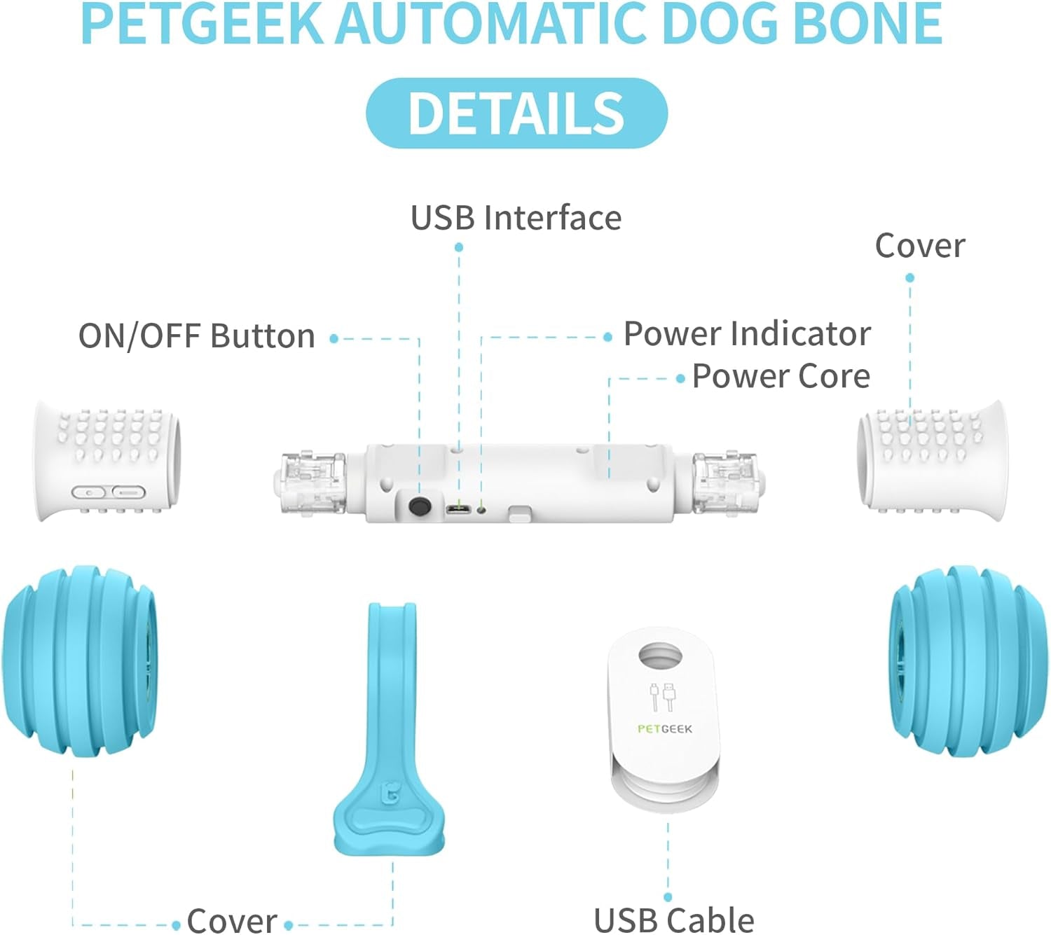 Interactive Dog Toys, Automatic Toys for Dogs to Keep Them Busy, Electronic Dog Bones with Safe & Durable Material, Equipped with Rechargeable USB (Blue)