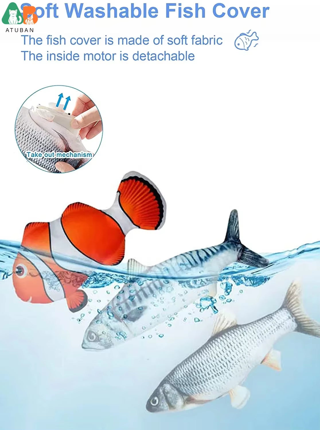 Cat Toy Flopping Fish, Electric Moving Fish Toy Realistic Simulation Wagging Fish Pet Toy Wiggle Fish Motion Activated Kitty Toy