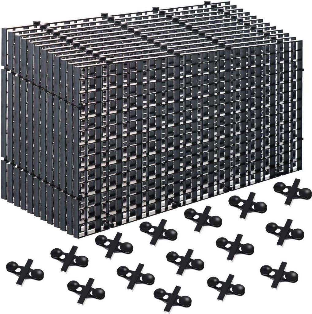 12Pcs Aquarium Fish Tank Divider Plastic Egg Crate Aquarium Filter Bottom Tray Grid Isolation Board Partition Net Pane Separator for Mixed Breeding Light Diffuser,15Pcs Sucker Clips Suction Cups,Black