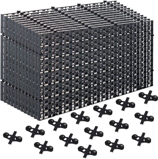 12Pcs Aquarium Fish Tank Divider Plastic Egg Crate Aquarium Filter Bottom Tray Grid Isolation Board Partition Net Pane Separator for Mixed Breeding Light Diffuser,15Pcs Sucker Clips Suction Cups,Black