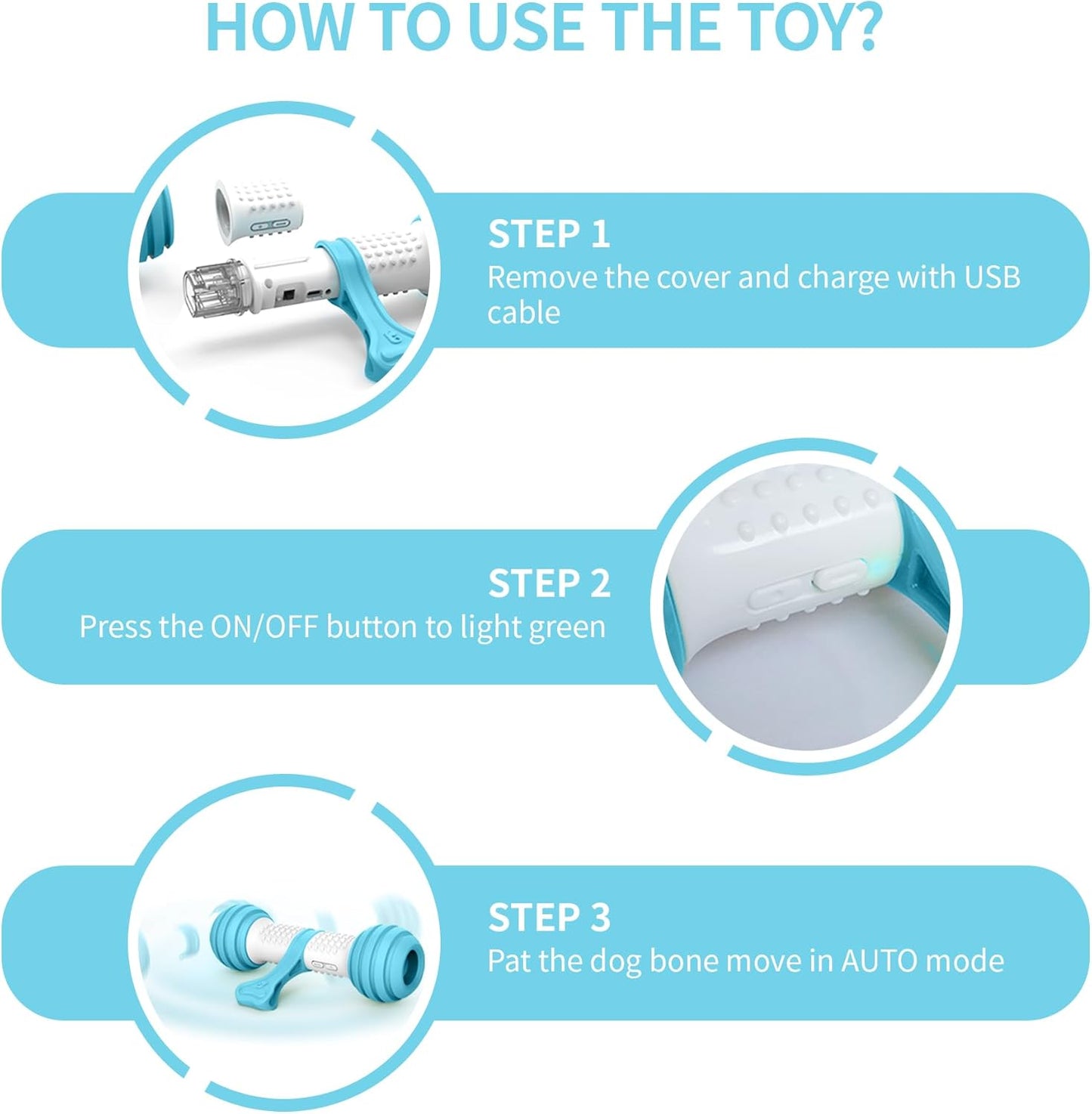 Interactive Dog Toys, Automatic Toys for Dogs to Keep Them Busy, Electronic Dog Bones with Safe & Durable Material, Equipped with Rechargeable USB (Blue)