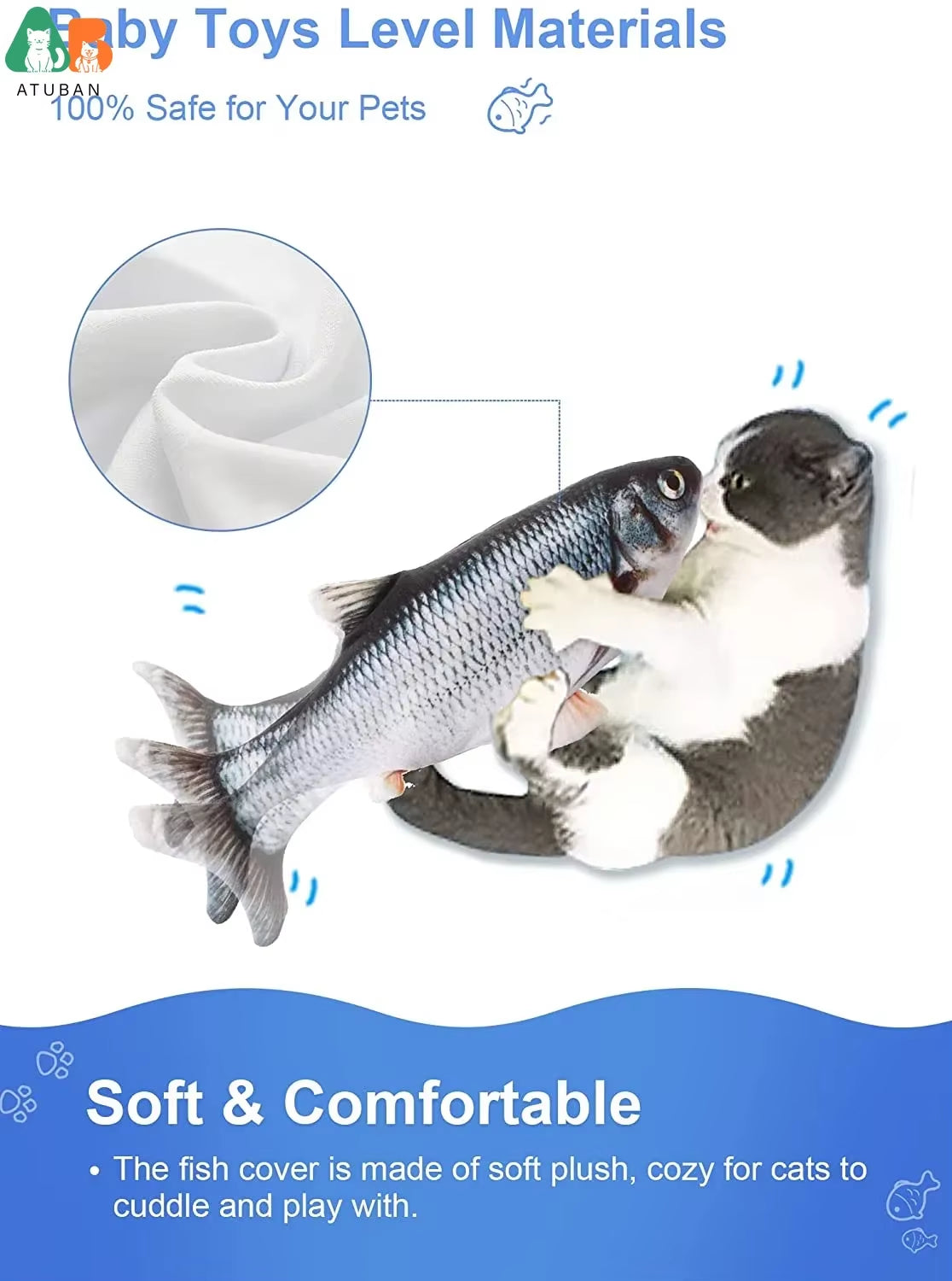Cat Toy Flopping Fish, Electric Moving Fish Toy Realistic Simulation Wagging Fish Pet Toy Wiggle Fish Motion Activated Kitty Toy